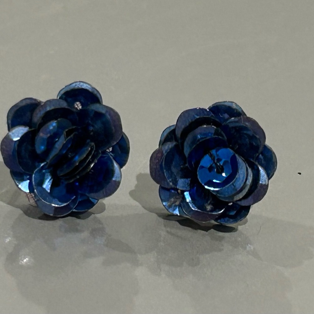 Navy Sequin Vintage Hand made Earring New pierced